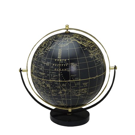 GLOBO DECORATIVO MARMORE/METAL DOURADO/PRETO 27CM