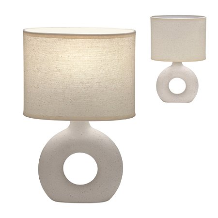 ABAJUR CERÂMICA E LINHO 110V/220V E27 BEGE E BRANCO 31 CM