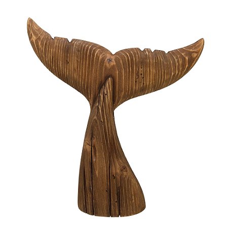 ESCULTURA DECORATIVA RABO DE BALEIA MADEIRA 38CM