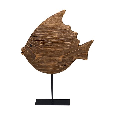 ESCULTURA DECORATIVA PEIXE MADEIRA/METAL 44,5CM ESPRESSIONE
