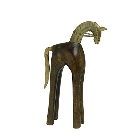 ESCULTURA DECORATIVA CAVALO MADEIRA 31CM ESPRESSIONE