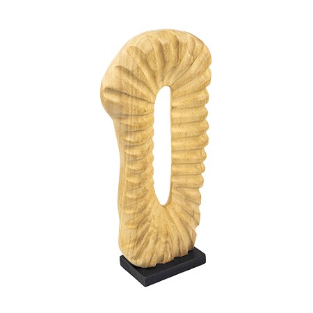 ESCULTURA DECORATIVA EM MADEIRA CLARA ABSTRATA 43 CM LUCATTI