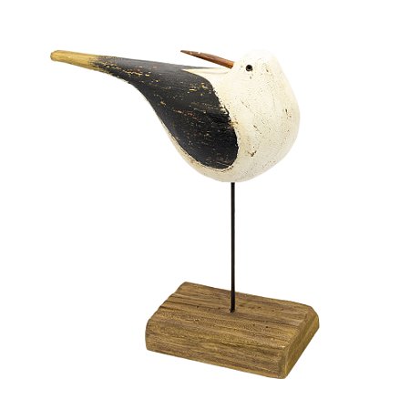 ESCULTURA DECORATIVA PASSARO EM MADEIRA P 21CM PRETO/BRANCO