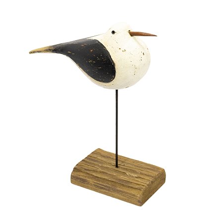 ESCULTURA DE PASSARO EM MADEIRA G 21X7 CM PRETO E BRANCO
