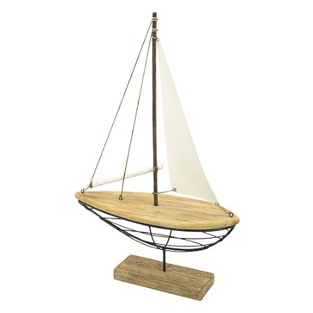 ESCULTURA BARCO A VELA METAL E MADEIRA 55X37 CM LUCATTI