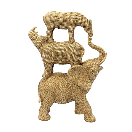 ESCULTURA DECORATIVA EM RESINA ELEFANTE RINOCERONTE E ZEBRA
