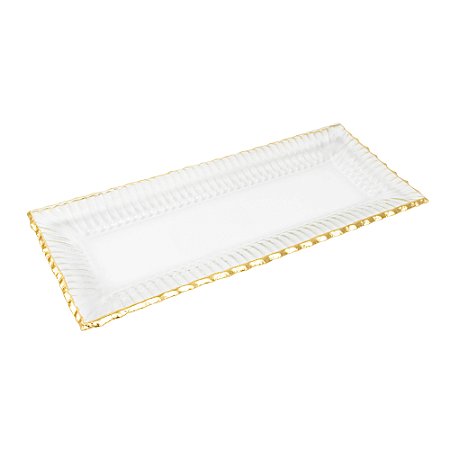 BANDEJA DECORATIVA EM VIDRO FOSCO DETALHES DOURADO 37X17 CM