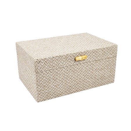 CAIXA DECORATIVA LUCATTI EM MADEIRA E LINHO BEGE G 22X30CM