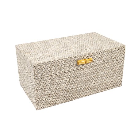 CAIXA DECORATIVA LUCATTI EM MADEIRA E LINHO BEGE P 17X22 CM