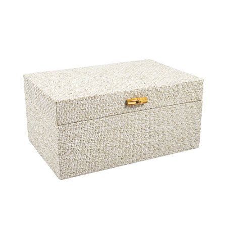 CAIXA DECORATIVA EM MADEIRA E LINHO BRANCO G 22X30CM LUCATTI