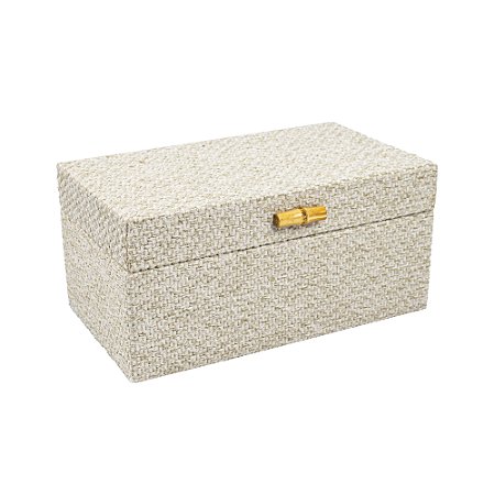 CAIXA DECORATIVA EM MADEIRA E LINHO BRANCO P 17X22 CM