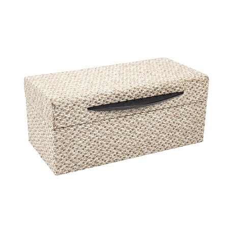 CAIXA DECORATIVA EM MADEIRA E LINHO BEGE P 24X16 CM