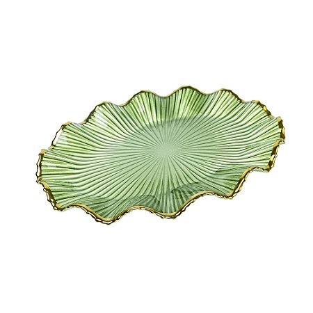CENTRO DE MESA VIDRO VERDE DETALHES DOURADO 36X27CM LUCATTI