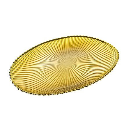 CENTRO DE MESA VIDRO AMARELO COM DETALHES DOURADO 36X26 CM