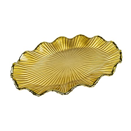 CENTRO DE MESA VIDRO AMARELO COM DETALHES DOURADO 36 CM