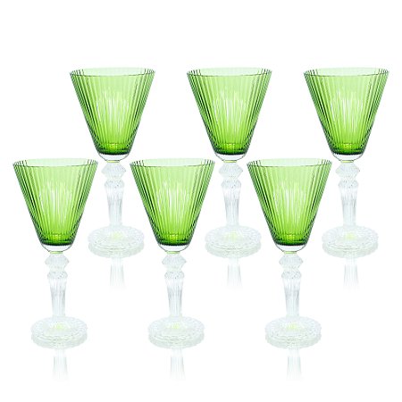 JOGO DE 6 TACAS DE AGUA EM VIDRO CRISTAL VERDE LUCATTI