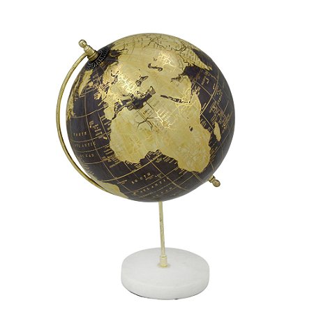 GLOBO DECORATIVO MARMORE/METAL 32,5CM BRANCO COURADO E PRETO