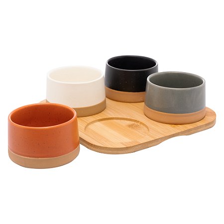 CONJUNTO 4 PETISQUEIRAS C/ BANDEJA BAMBU 22x22x5,5CM LYOR