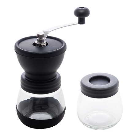 MOEDOR DE CAFE DE ACO INOX MANUAL C/POTE DE VIDRO LYOR