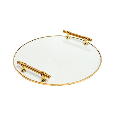 BANDEJA EM VIDRO E METAL DOURADA ALCA 35,5CM