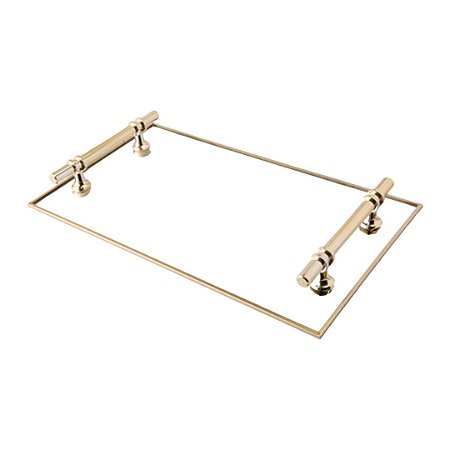 BANDEJA EM VIDRO E METAL DOURADA COM ALCA 40X27CM