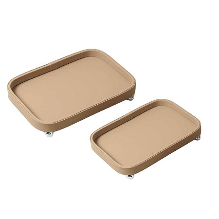 CONJ. 2 BANDEJAS REVESTIDA COM PU COR MOUSSE COM PES PRATA