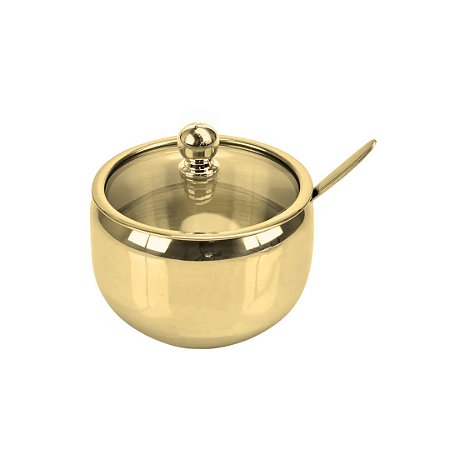 ACUCAREIRO MOLHEIRA ACO INOX DOURADO COM COLHER