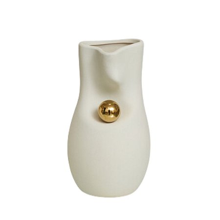 VASO EM CERAMICA BRANCO BOLA DOURADA DECORATIVO 25CM