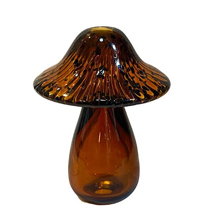 ESCULTURA COGUMELO MARROM AMBAR EM VIDRO11X9X9CM