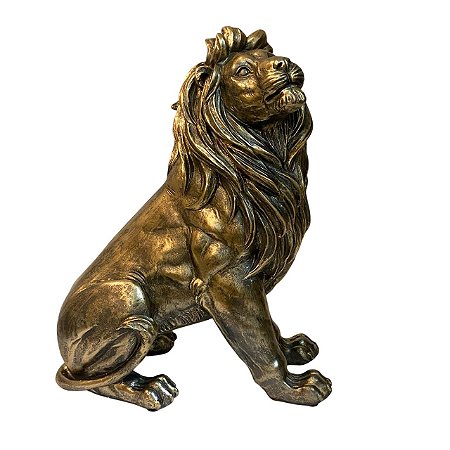 ESCULTURA LEAO DOURADO RESINA 29X21X13CM