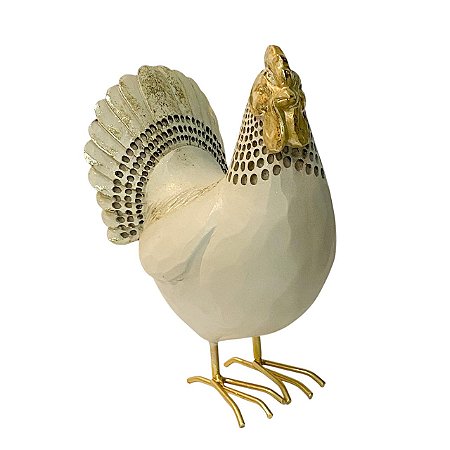 ESCULTURA GALINHA EM RESINA BR E DOURADA 21X15,5X11CM