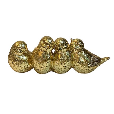 ESCULTURA FAMILIA DE PASSARINHOS DOURADO RESINA 10X26X10,5CM