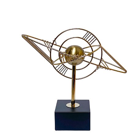ESCULTURA METAL ATOMO DOURADA PEDESTAL PRETO 29CM