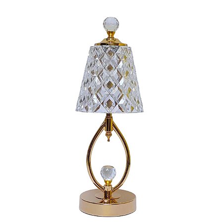 ABAJUR DE MESA TOUCH 3 TONS DE LUZ GOLD METAL ACRILICO 36CM