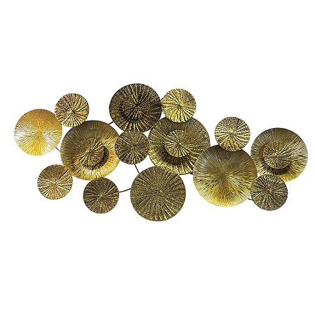 ESCULTURA DECOR PAREDE EM METAL DOURADA CIRCULOS 60X123CM