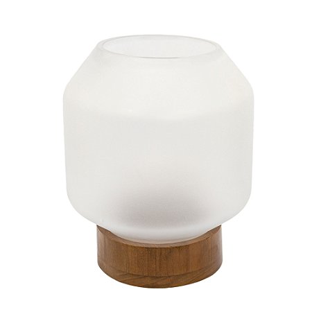 VASO EM VIDRO FOSCO DECORATIVO COM MADEIRA 24X18
