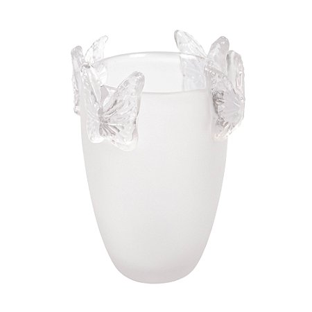 VASO EM VIDRO INCOLOR FOSCO COM BORBOLETA INCOLOR P 26X21CM