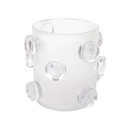 VASO DECORATIVO EM VIDRO INCOLOR FOSCO COM DETALHES P 21CM