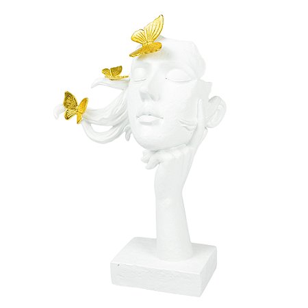 ESCULTURA DECORATIVA EM RESINA MENINA C BORBOLETAS 31X20CM