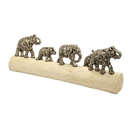 ESCULTURA MANADA DE ELEFANTE EM MADEIRA E METAL 20X56X10cm