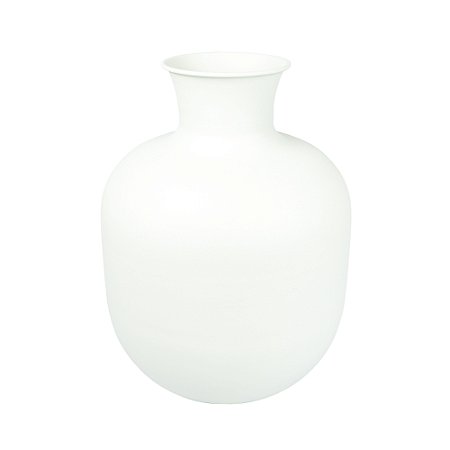 VASO BOJUDO DECORATIVO DE METAL BRANCO 42X29CM