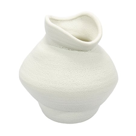 VASO DECORATIVO ORGANICO DE CERAMICA BRANCO 26X26CM
