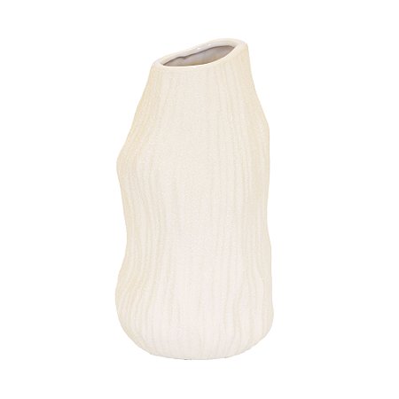 VASO DECORATIVO ORGANICO EM CERAMICA CREME P 26X13CM