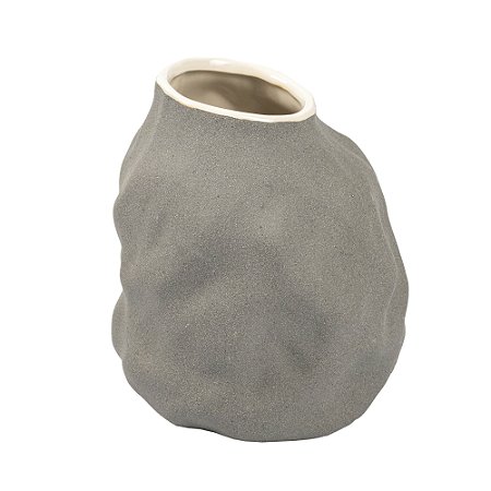 VASO DECORATIVO ORGANICO EM CERAMICA CINZA ESCURO  18X16CM