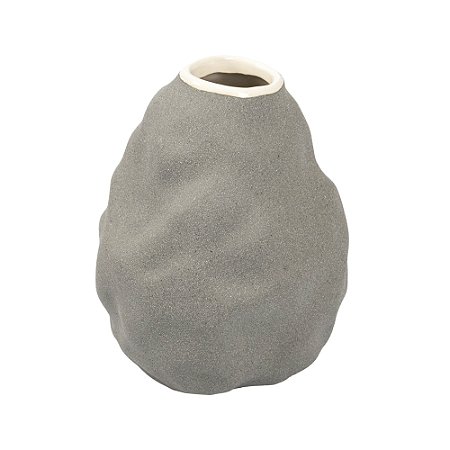 VASO DECORATIVO ORGANICO EM CERAMICA CINZA ESCURO G 17X13CM