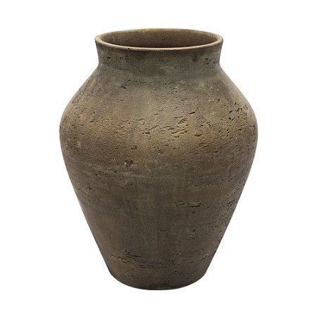 VASO DECORATIVO RUSTICO DE CIMENTO CINZA ESCURO 40CM