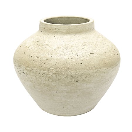 VASO DECORATIVO RUSTICO DE CIMENTO CINZA CLARO 27X30CM