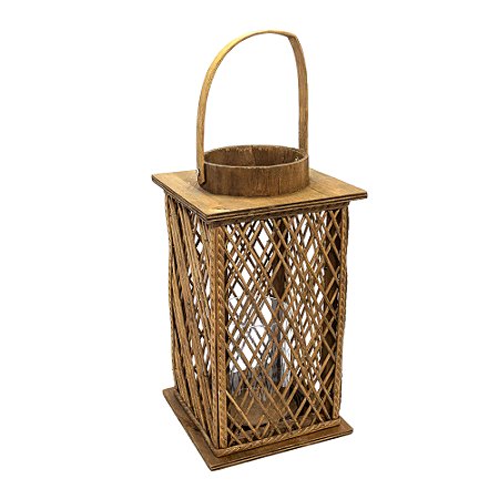 LANTERNA DECORATIVA RUSTICA EM VIDRO G 45X18X18CM