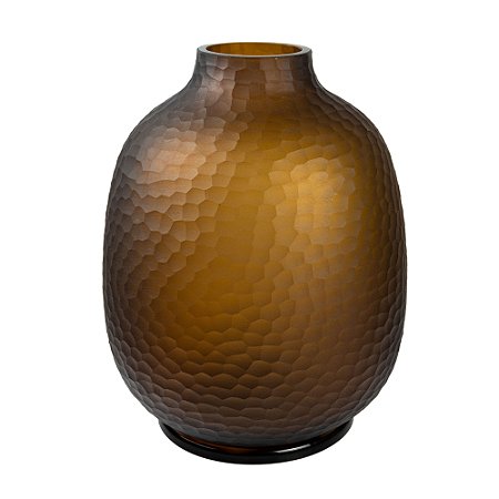 VASO DECORATIVO EM VIDRO MARROM TEXTURIZADO 43X34CM