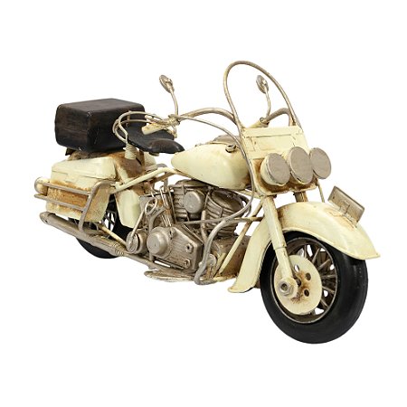 MOTOCICLETA  EM MINIATURA CREME EM METAL 32X19X14,5CM